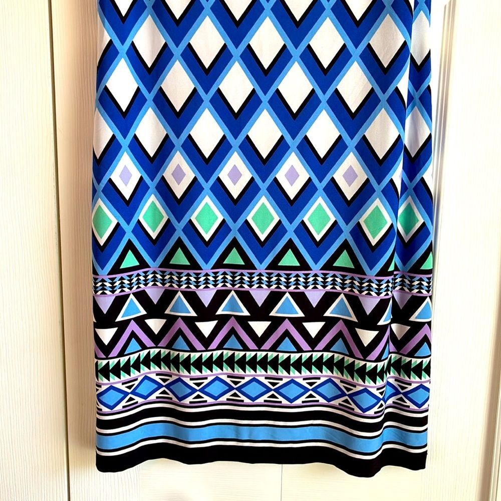 Jessica Howard Blue and Black Geometric Midi Dress Size Medium Short Sleeve - Picture 3 of 9